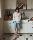 Crema linen V-neck knit