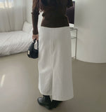Solid Cotton H-Line Back Slit Long Skirt