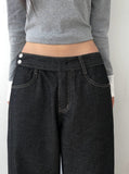 [MADE/Non-Fade] Front two-button stitch wide raw denim pants