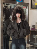 [LANARCH] Fox Fur Hood Bomber Jacket