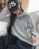 Noni High Neck Color Matching Brushed Knit Hood T-Shirt