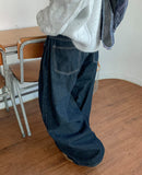 Detney Pintuck Denim Wide Brushed Pants