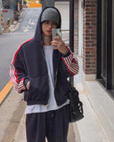 Toys Color Matching Track Line Hood Zip-Up Pants Set