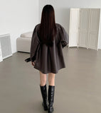 Tantan Chic Pocket Button Loose Fit Leather Jacket