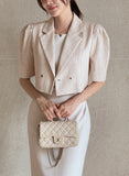 Beilb Linen Puff Collar Check Crop Jacket