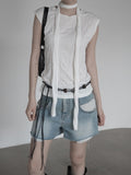 Out-pocket denim shorts