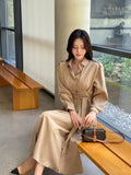 Chestnut Pintuck Collar Shirt Long One Piece (Strap Set)
