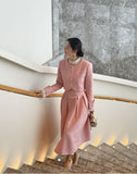Blanc Tweed Pin-Tuck Flared Long Skirt
