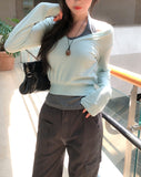 Pint Crop V-Neck Slim Long Sleeve