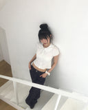 Coru lace round collar short sleeve blouse
