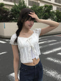 Kalin Summer Ribbon Open Crop Blouse