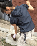 [MADE] Tarot dot shirring ribbon puff half-zip anorak
