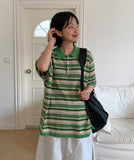 [Unisex] Yonder Color Stripe Collar Over Short Sleeve Knit