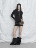[mnem] Button Fur Hoodie Top