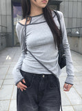 Pencil Layered Unbalanced Color Matching Line T-Shirt