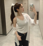 Lace Sleeveless Wrinkle Loose Fit Shirt Scrunchie Three-Piece Set
