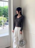 Revol V-neck color matching ribbed long sleeve knit
