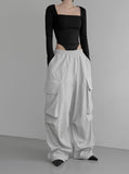 (Unisex) Lukin Big Pocket Cargo Wide Pants