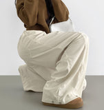 Corduroy Folding Pintuck Hem Snap Wide Banding Pants
