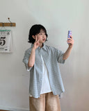 [Unisex] Kecho Seersucker Check Over Short Sleeve Shirt
