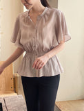 Lines Flare Pintuck Shirring Blouse
