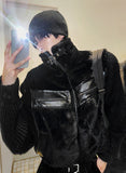 Fur Leather Winter Mustang + Deep Black Knit