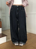 Fotton Pintuck Snap Washing Wide Denim Pants