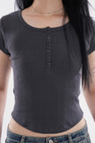 Terra ribbed henley-neck crop T-shirt