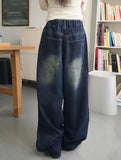 Tiso damage Mufa back banding washing denim long wide pants