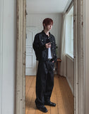 Canto Coated Black Denim Wide Pants