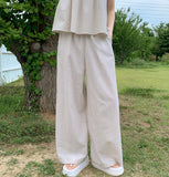 Striped flare string sleeveless wide banding pants two-piece