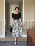 Mulian Toile Jacquard Pattern Flare Banding Skirt