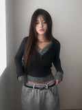 Mars Color Matching Double Button V-Neck Knit