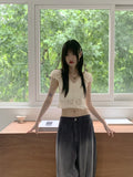 Illum Embroidery Punching Slit Cropped Short Sleeve Blouse