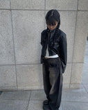 Doble washing denim wide pants