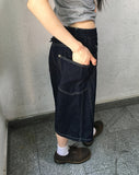 Doppin Incision Adjust Washing Denim Bermuda Pants