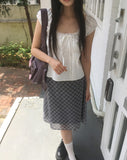 Deti See-through Check Midi Skirt