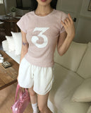 Pehole Jacquard Punching Number 3 Short-Sleeved T-Shirt