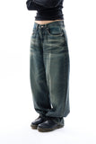 Faded relaxed embo denim pants