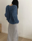 Dame Cable V-neck Loose Fit Long Sleeve Long Knit