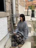 Benhi Hairy Wool Banding Check Wide Pants