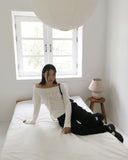 Riting Off Shoulder Ribbon String Angora Knit