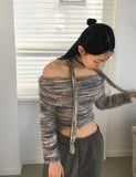 [Muffler set] Mikel Bokashi Off-shoulder Angora Knit