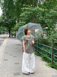 Hustle check ribbon short sleeve blouse