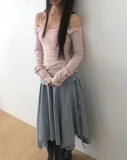 Miak Shirring Off-Shoulder Ribbed T-Shirt