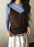 Miseka Lace Button V-Neck Sleeveless