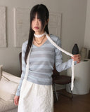 Tutu Stripe U Neck Slim Hood Long Sleeve T-Shirt