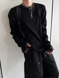 Finger hole waffle henley neck