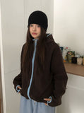 Rihan Color Matching High Neck Hood Fleece Zip-Up