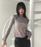 Kinbi Button Bokashi Crunchy Off-Shoulder Knit